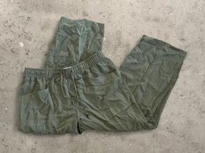 zara olive green khaki wide leg linen pants thumbnail 1