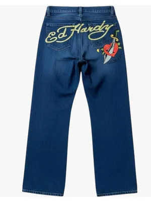 NWT ED HARDY Women’s Dagger Heart Wide Leg Jean WEHDB8300-3 SZ-32 thumbnail 3