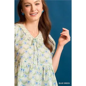 Umgee‎ Lace Detail Bow Print Flounce Sleeve Blouse thumbnail 5