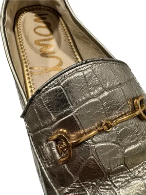 Sam Edelman Loraine Loafer Metallic Gold Crocodile Embossed Horsebit Leather 10M thumbnail 10