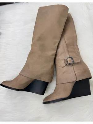NWOT Vince Camuto Autumn Wedge Heel Leather Boots Size 8B EU38 Taupe thumbnail 8