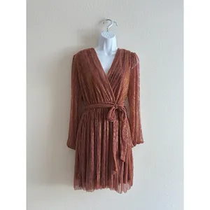 NWT Baltic Born Metallic Shimmer Pleated Belted Mini‎ Dress Sz S thumbnail 3
