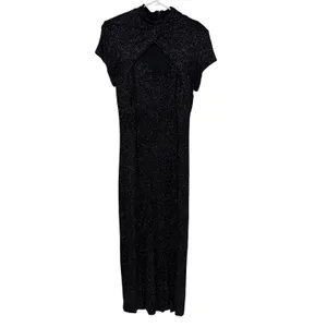 Vintage Night Way Collections Maxi Dress Women 12 Black Silver Glitter Mesh Hoco thumbnail 2