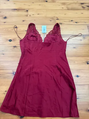 NWT south moon under Georgie Burgundy Lace-Trim Satin slip mini dress thumbnail 5