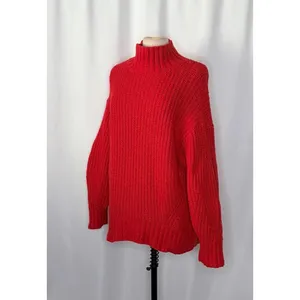 Anthropologie MAEVE Solid Red Shaker Knit Sweater Mockneck Pullover Fleck Medium thumbnail 5