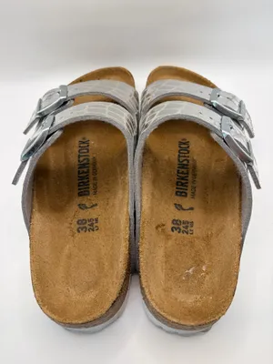 Birkenstock Arizona Gator Gleam Silver Metallic Croc Sandals EU 38 US 7-7.5 thumbnail 4