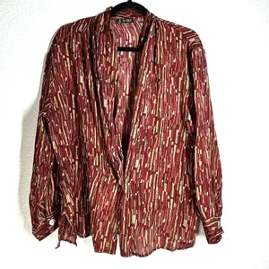 Vintage 90's QUO Silk XL Burgundy Top Blouse Open front long sleeve women's thumbnail 2