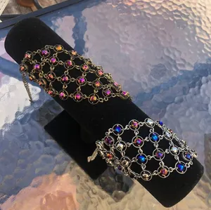 Set of 2 BLV Womens Gold Tone and Silver Tone Multicolor Gem Statement Bracelets thumbnail 1
