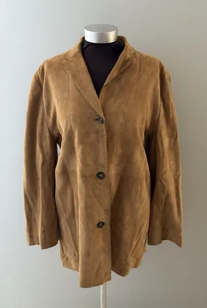 Vintage Y2K Banana Republic Genuine Leather Suede Coat Women Large Brown Jacket* thumbnail 1
