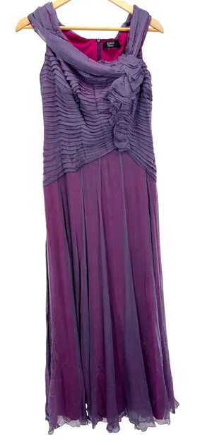 Tadashi Collection Purple Pleated Ruched Ruffle Evening Gown Formal Dress Silk 4 thumbnail 1