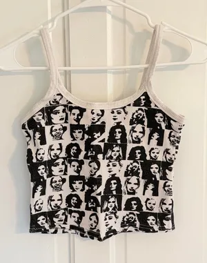 Edikted Graphic Faces Ribbed Crop Tank Top Black White‎ Y2K Size Small thumbnail 1