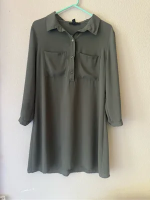 Forever 21 Olive Green Collared Mini Shirt Dress thumbnail 4