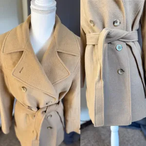 Vintage John Weitz Pure Camel Hair Double Breasted Pea Coat Women Size 8 Tan thumbnail 13