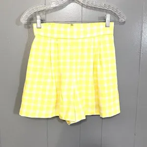 Anthropologie Hutch Yellow Gingham Pleated High Rise Preppy Dressy Shorts 2 thumbnail 3