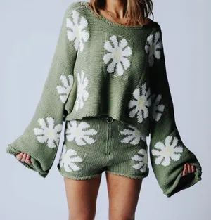 Floral Daisy Knit Sweater thumbnail 1