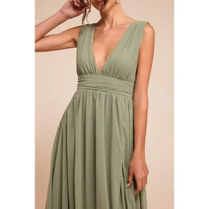 Lulus Heavenly Hues Sage Brush Maxi Dress Chiffon Bridesmaid Formal Medium NWT thumbnail 2
