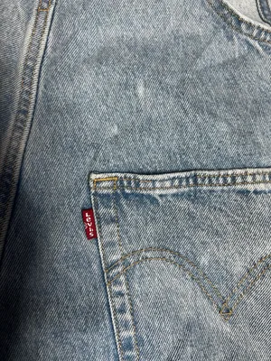 Levi’s Light Wash Denim Jeans Overalls Apron Front Tie Wide Leg Size Medium thumbnail 5