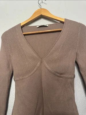 Abercrombie & Fitch Taupe Mauve Mixed Knit Ribbed Long Sleeve Bodysuit Small thumbnail 3