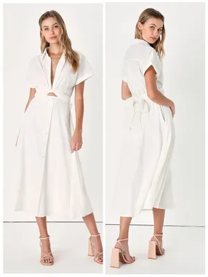 Lulus Palermo Perfection White Collared Midi Dress with Pockets Size Small Beach thumbnail 2