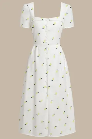Rihoas White Lemon Fruit Square Neck Midi Dress thumbnail 5