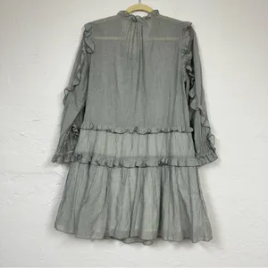 Ulla Johnson Grey Cotton Tiered Mini Dress Womens 6 Boho Romantic Casual Cottage thumbnail 4
