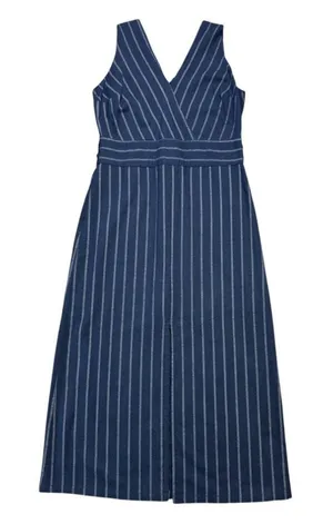 Le Lis Navy and White Pinstripe V-Neck Sheath Column Dress‎ Size Medium Business thumbnail 1