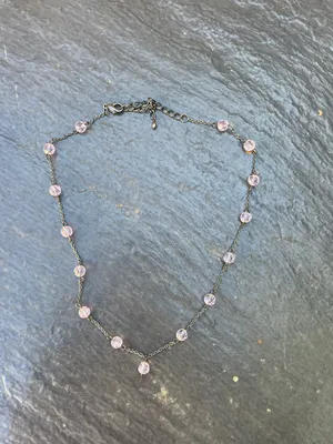Vtg pink beaded silver necklace thumbnail 3