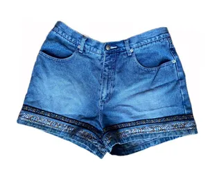 Vintage Y2K Boho Blue Denim Shorts with Decorative Hem 🔥 thumbnail 1