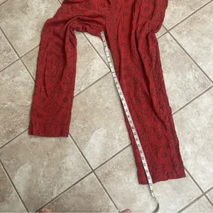 Free People Set The Tone Eyelet Long Sleeve Jumpsuit Terracotta Red Women's Sz 4 thumbnail 9