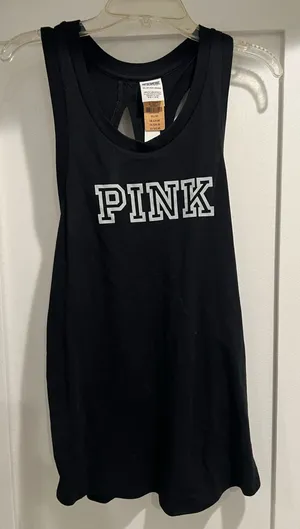 Victoria's Secret PINK black tank top with white 'PINK' text thumbnail 1