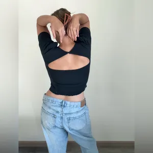 Abercrombie & Fitch Puff Sleeve Crop Top Smocked Open Back thumbnail 5