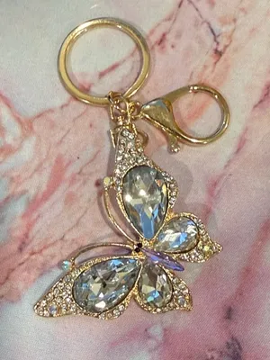 NWOT | Gold Butterfly Crystal Bag Charm/Keychain | Purple Body Stone thumbnail 1