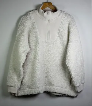 Aerie Women’s Dream Fleece Sherpa Half Zip Pullover Cream Cozy Minimalist Sz M thumbnail 1