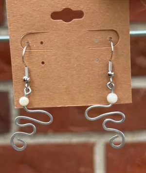 Handmade Wire Earrings with White Bead thumbnail 1