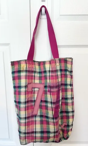 Vintage American Eagle AE Everyday Tote Pink Plaid “77” Canvas Y2K Shoulder Bag thumbnail 1