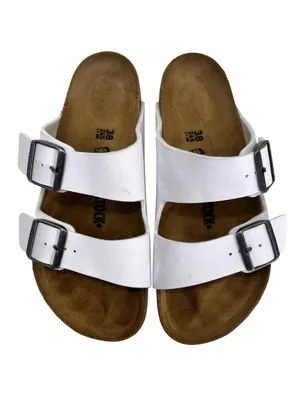 Birkenstock Arizona Sandals White Birko Flor Two Strap Silver Buckle thumbnail 11