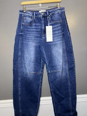 RISEN Tapered Jeans Womens 11/30 Blue Dark Wash High Rise Relaxed Stretch Denim thumbnail 2