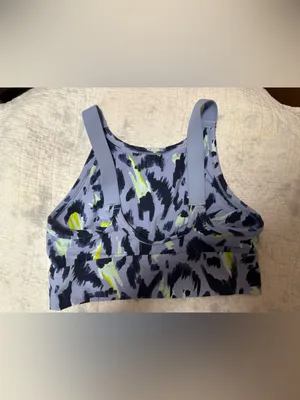 aerie Lavender Abstract Print Sports Bra with Neon Yellow Accents thumbnail 5