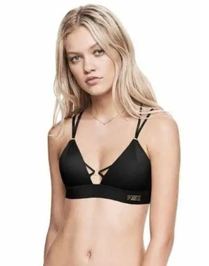 Victoria's Secret PINK Bralette Medium Lined Black Gold Logo Band Bra thumbnail 1