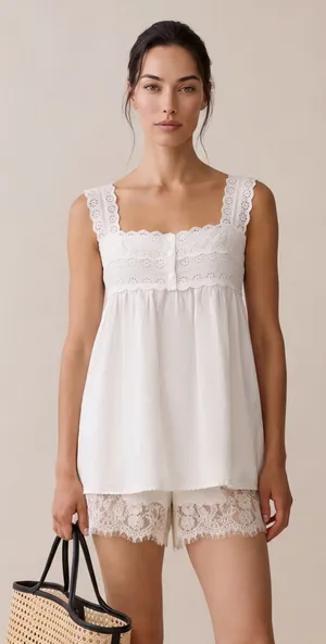 NWT few moda Kaylor Sorella Cotton Top size 8 white eyelet lace tank square neck thumbnail 1
