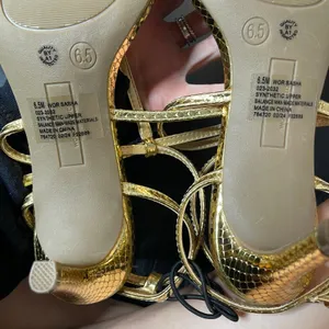 WORTHINGTON Sasha Gold Ankle Strap Strappy Square Toe‎ Heel Sandal New NWT 6.5 thumbnail 5