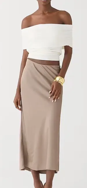 J. Crew Flawed Warm Boulder Beige Gwyneth Slip Skirt Knee Length Satin L thumbnail 1