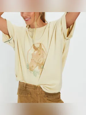 NWT Free People We The Free Farm Friends Tee - horse combo sand - Medium thumbnail 4