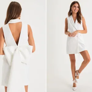 LULUS Bridal Bachelorette Engagement Bridal Shower Sexy Blazer Bow Mini Dress thumbnail 4