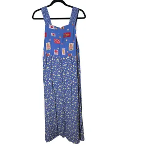 Vintage Twyla Blu Petite L Blue Fruit Floral Rayon Maxi Jumper Dress 90s Whimsy thumbnail 7