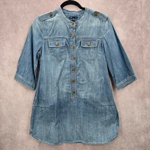 Gap Blue Demin Jeans Cotton Western Shirt Short Sleeve Top‎ Small thumbnail 1