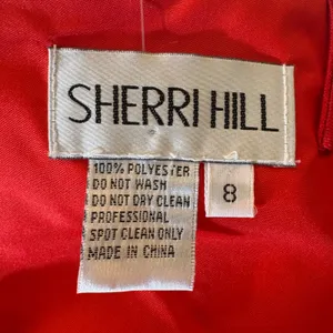 Sherri Hill Crop Top Women 8 Red Satin V-Neck Spaghetti Strap Zipper Back thumbnail 4