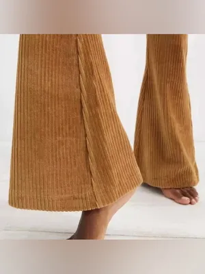 AERIE Groove On Ribbed Flare Velour Pants Size Large thumbnail 5
