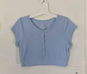 Aerie Offline by Real Me Henley light blue crop tee thumbnail 1