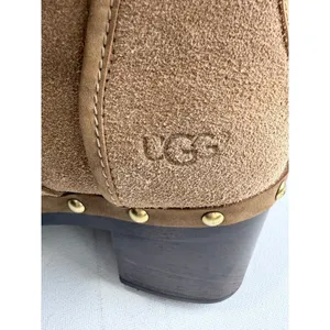 UGG Cam II Ankle Boots Chestnut Suede Shearling Lined Clog Heel Brass Studs 7 thumbnail 4